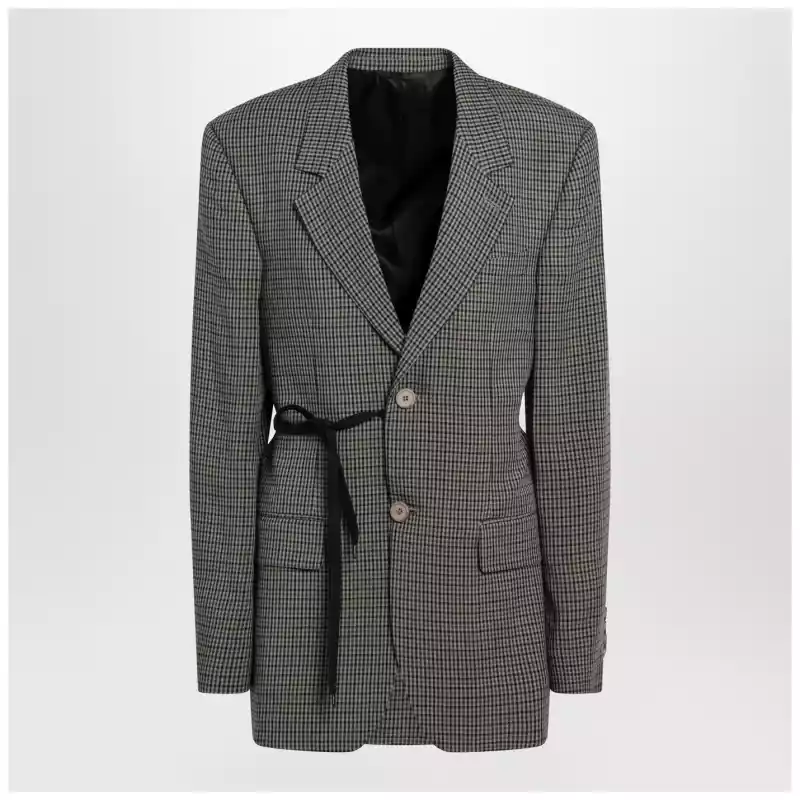 857365TTO38_S_BALEN-2866.x-1 Balenciaga Vichy-pattern jacket with side lace detail