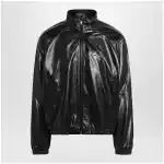 Balenciaga Black/burgundy zip-up leather sweatshirt
