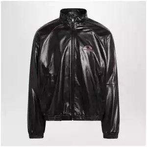 Balenciaga Black/burgundy zip-up leather sweatshirt