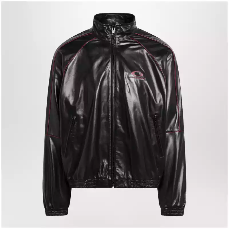 Balenciaga Black/burgundy zip-up leather sweatshirt