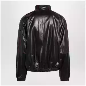 Balenciaga Black/burgundy zip-up leather sweatshirt