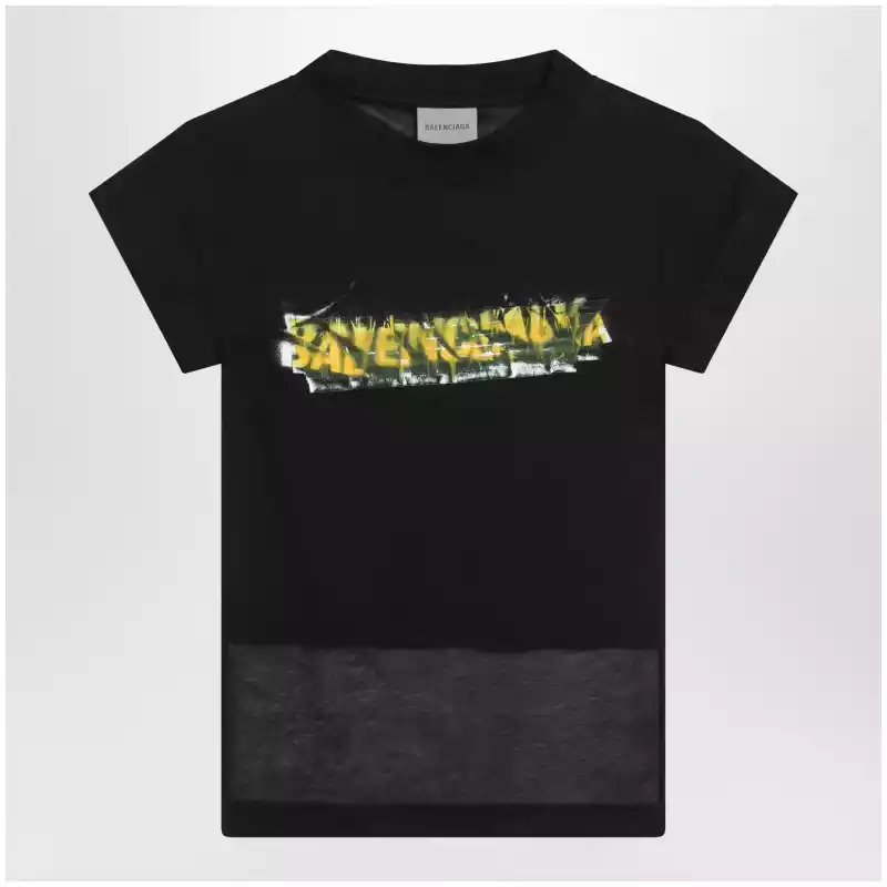 Balenciaga Messy Spray T-shirt with cut-out back in cotton black