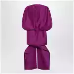 Balenciaga Off-shoulder mini dress in wool-silk blend, violet