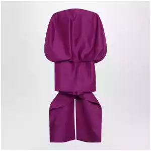 Balenciaga Off-shoulder mini dress in wool-silk blend, violet