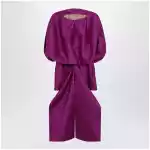 Balenciaga Off-shoulder mini dress in wool-silk blend, violet