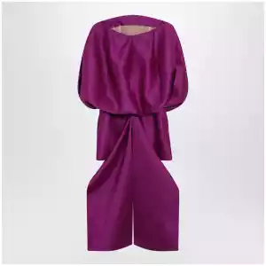 Balenciaga Off-shoulder mini dress in wool-silk blend, violet