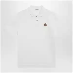 Moncler White cotton piqué polo shirt with logo patch