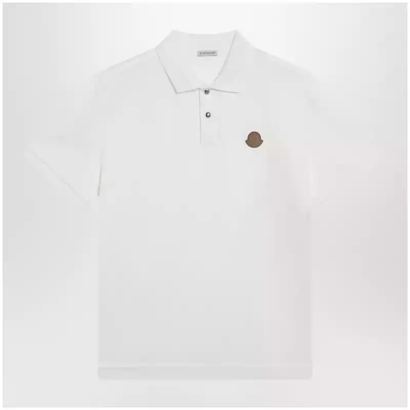 Moncler White cotton piqué polo shirt with logo patch