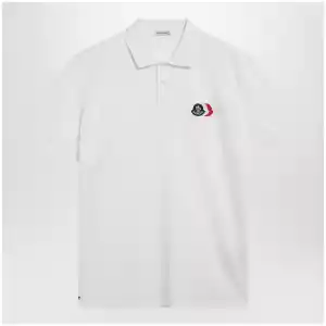 Moncler White cotton polo shirt with triple crest logo patch