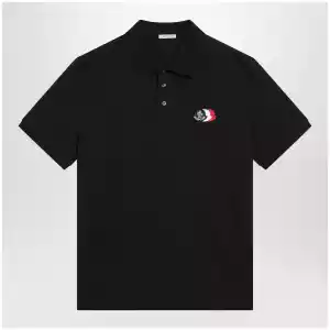 Moncler Blue cotton polo shirt with triple crest logo patch