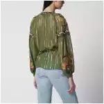 Valentino Embroidered lurex silk shirt green camou