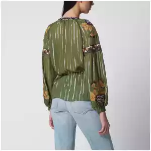 Valentino Embroidered lurex silk shirt green camou