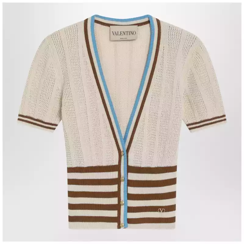 Valentino Openwork striped cotton cardigan