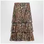 Valentino Silk tiered skirt with floral print