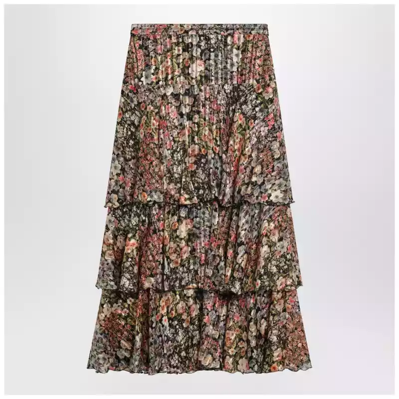 Valentino Silk tiered skirt with floral print
