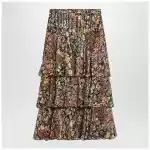 Valentino Silk tiered skirt with floral print