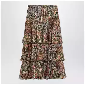 Valentino Silk tiered skirt with floral print