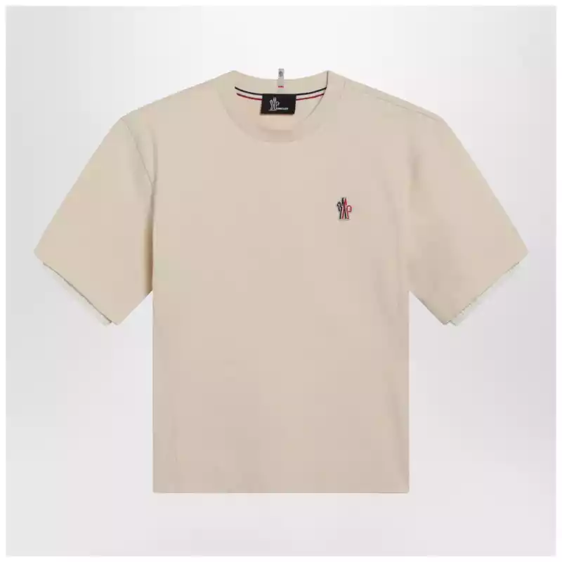 Moncler Grenoble White cotton-blend T-shirt with logo patch
