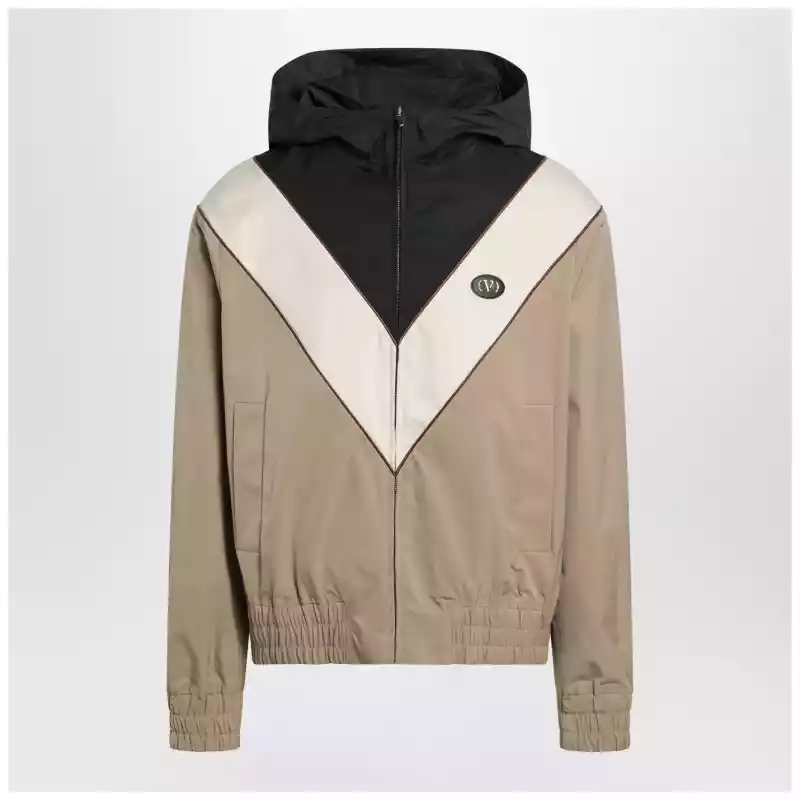 Valentino Black butter and camel jacket with Vlogo patch