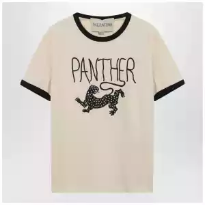 Valentino Butter-colored T-shirt with Panther print