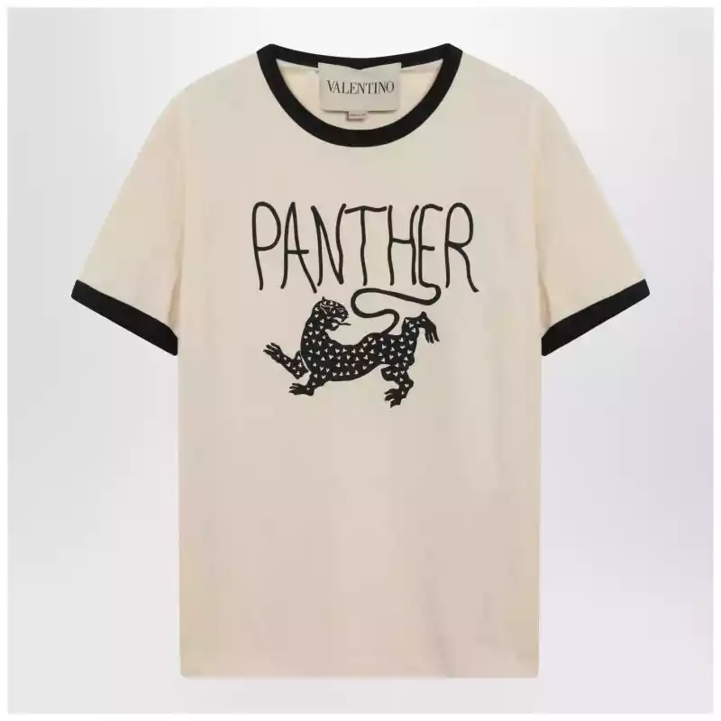 Valentino Butter-colored T-shirt with Panther print