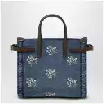 Valentino Garavani Antibes small embroidered denim shopping bag in blue