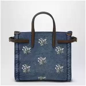 Valentino Garavani Antibes small embroidered denim shopping bag in blue