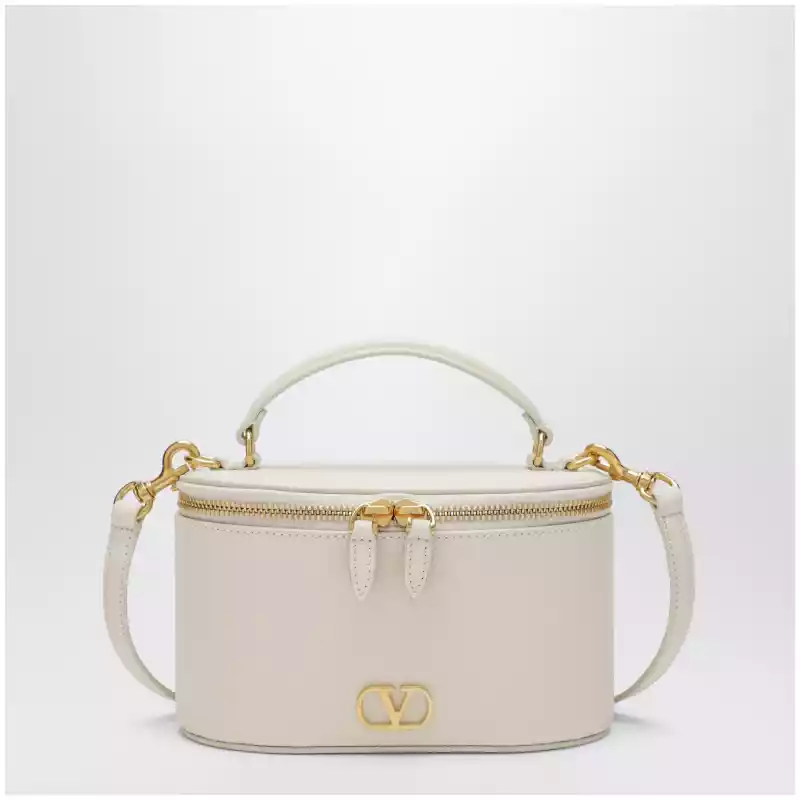 Valentino Garavani Vlogo Signature Mini Vanity Bag in ivory grained calfskin