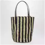 Valentino Garavani Striped shoulder bag in raffia and leather