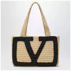 Valentino Garavani Viva Superstar Crochet medium natural/black bag