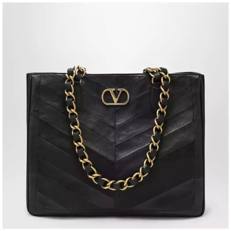 Valentino Garavani Black Laseine Shopping Bag