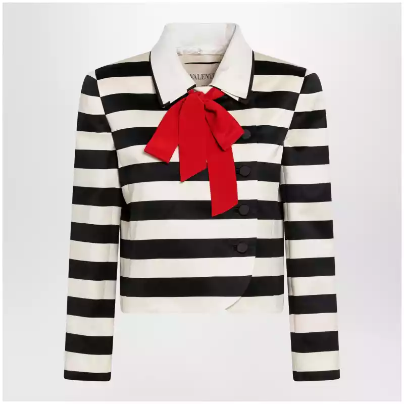 Valentino Vanilla/black striped jacket with maxi bow