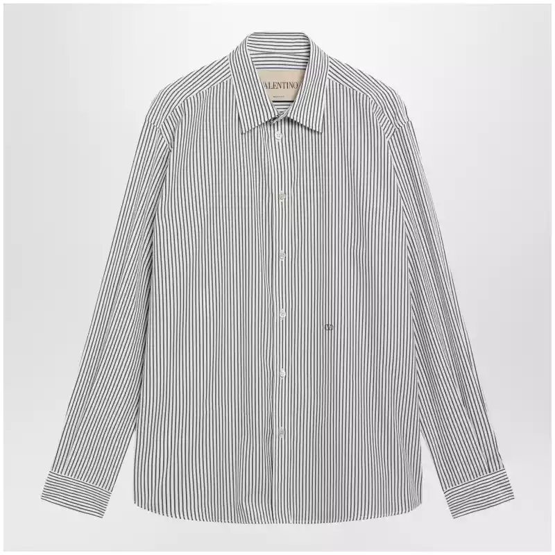 Valentino Ivory/green striped shirt with Vlogo