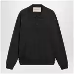 Valentino Wool polo shirt with VLogo embroidery in anthracite