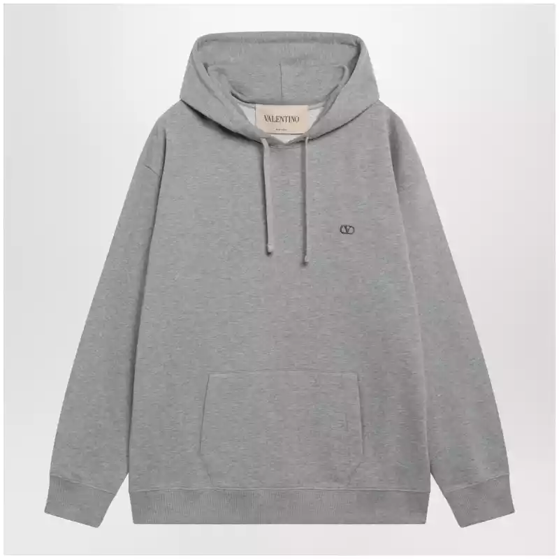Valentino Mélange gray hoodie with Vlogo embroidery