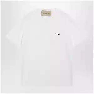 Valentino White cotton T-shirt with VLogo embroidery
