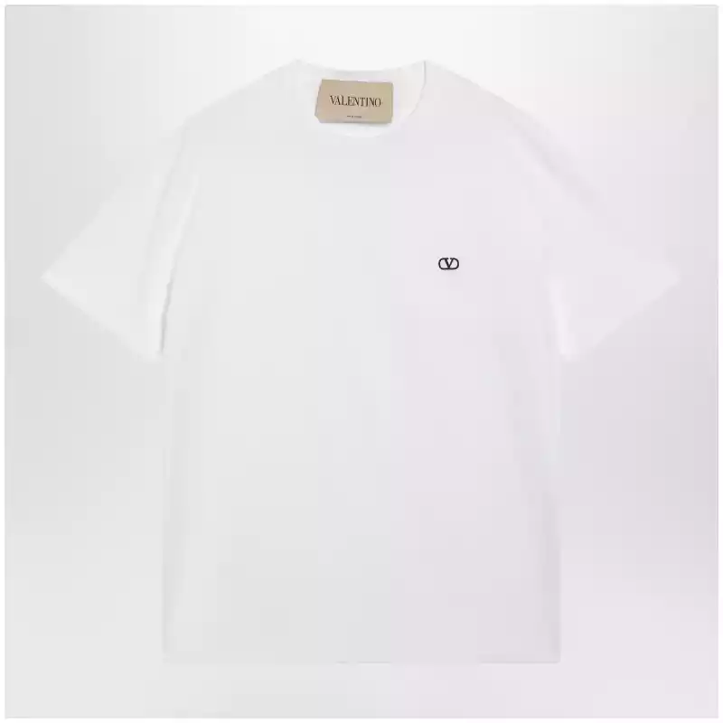 Valentino White cotton T-shirt with VLogo embroidery