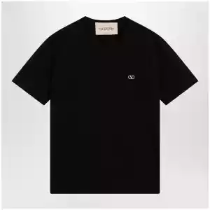 Valentino Black cotton T-shirt with VLogo embroidery