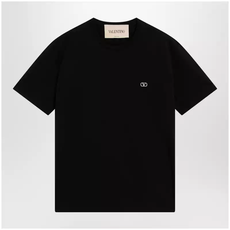 Valentino Black cotton T-shirt with VLogo embroidery