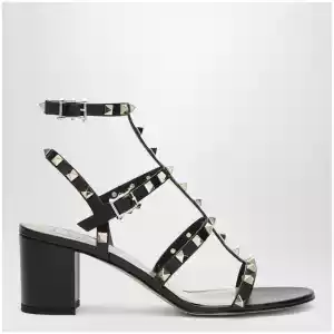 Valentino Garavani Rockstud calfskin leather sandals with studs in black