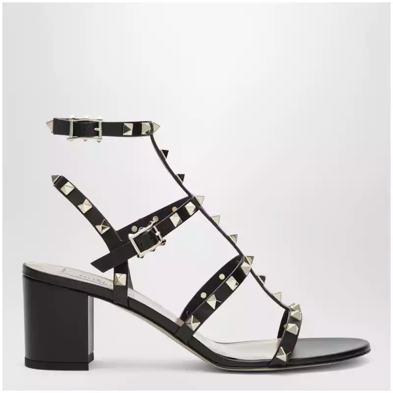 Valentino Garavani Rockstud calfskin leather sandals with studs in black