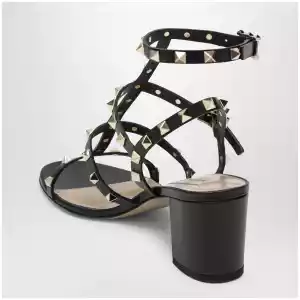 Valentino Garavani Rockstud calfskin leather sandals with studs in black
