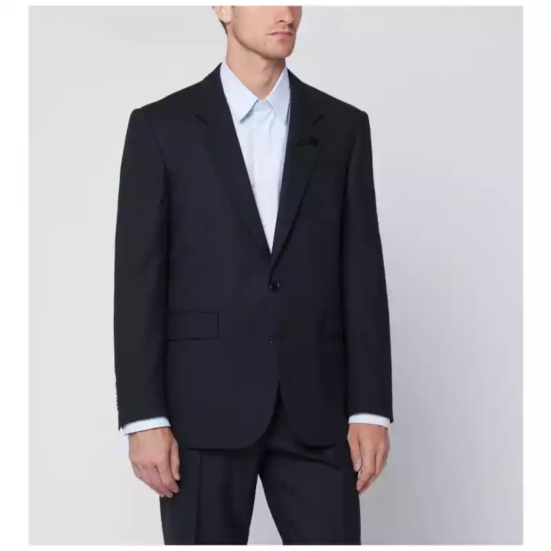 Lardini Single-breasted blue wool blend jacket