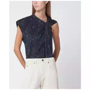 ISABEL MARANT Nayda asymmetrical T-shirt with midnight blue print