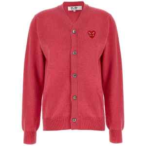 Comme Des Garçons Play Double Red Emblem Cardigan