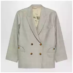 Blazé Milano Double-breasted beige blazer with pink check pattern