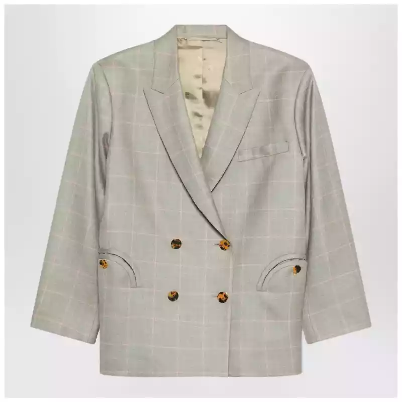Blazé Milano Double-breasted beige blazer with pink check pattern