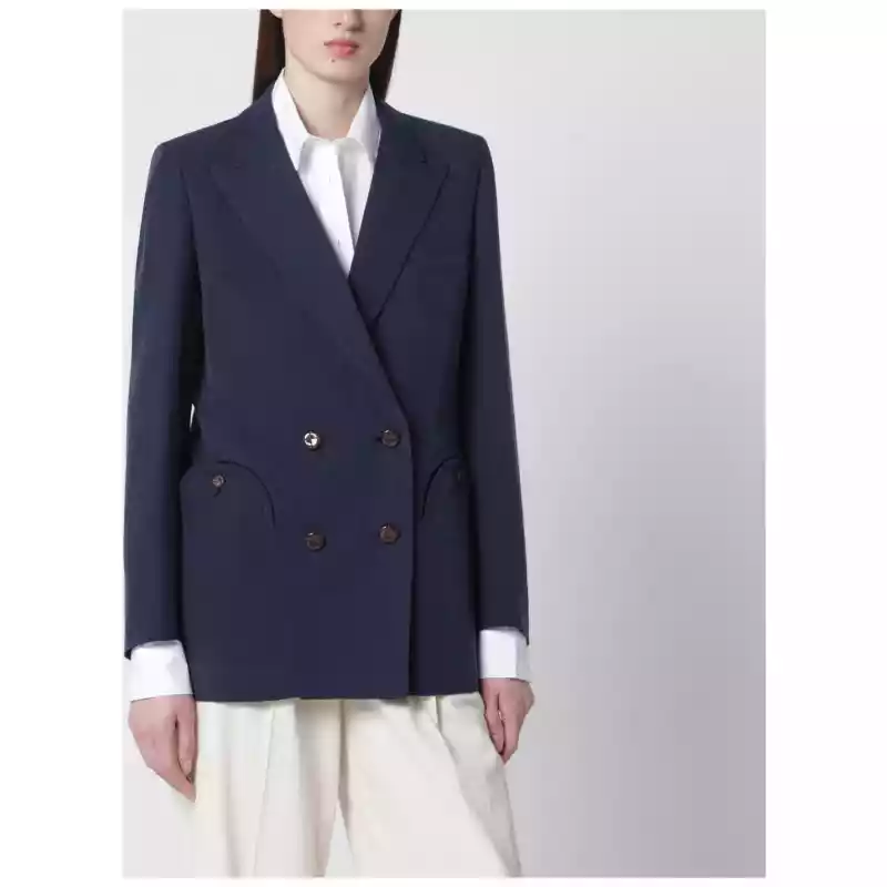 Blazé Milano Navy blue double-breasted jacket in linen and silk