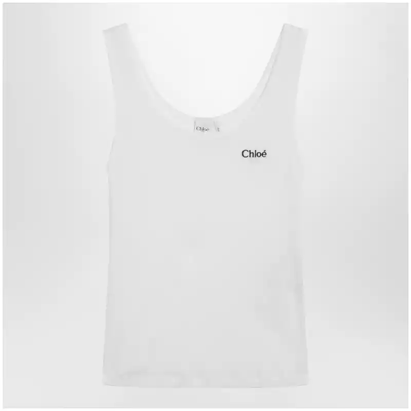 Chloé White ribbed tank top with logo