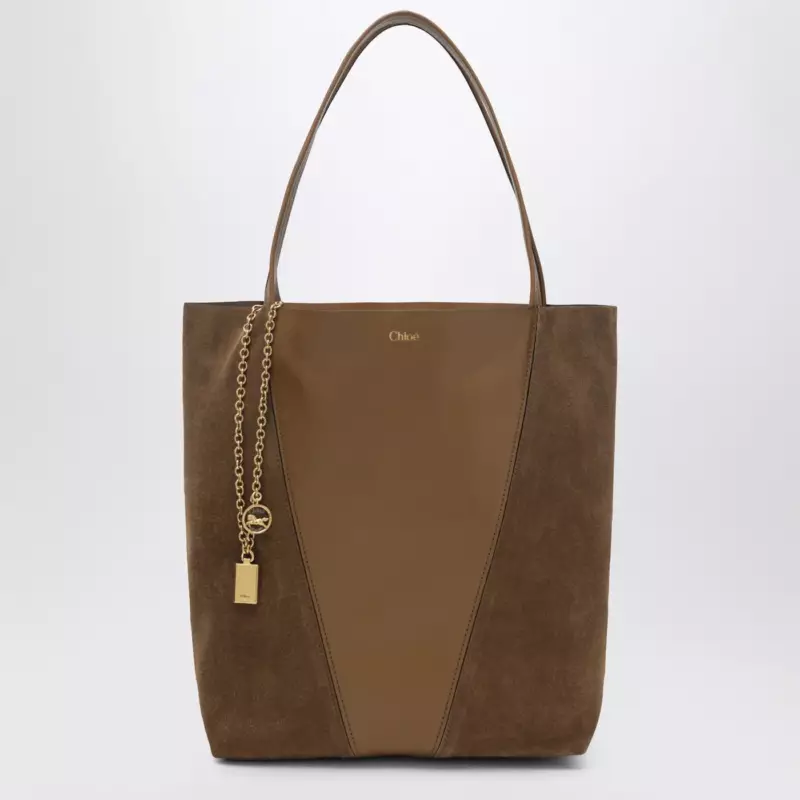 Chloé Spin tote bag in leather and suede khaki